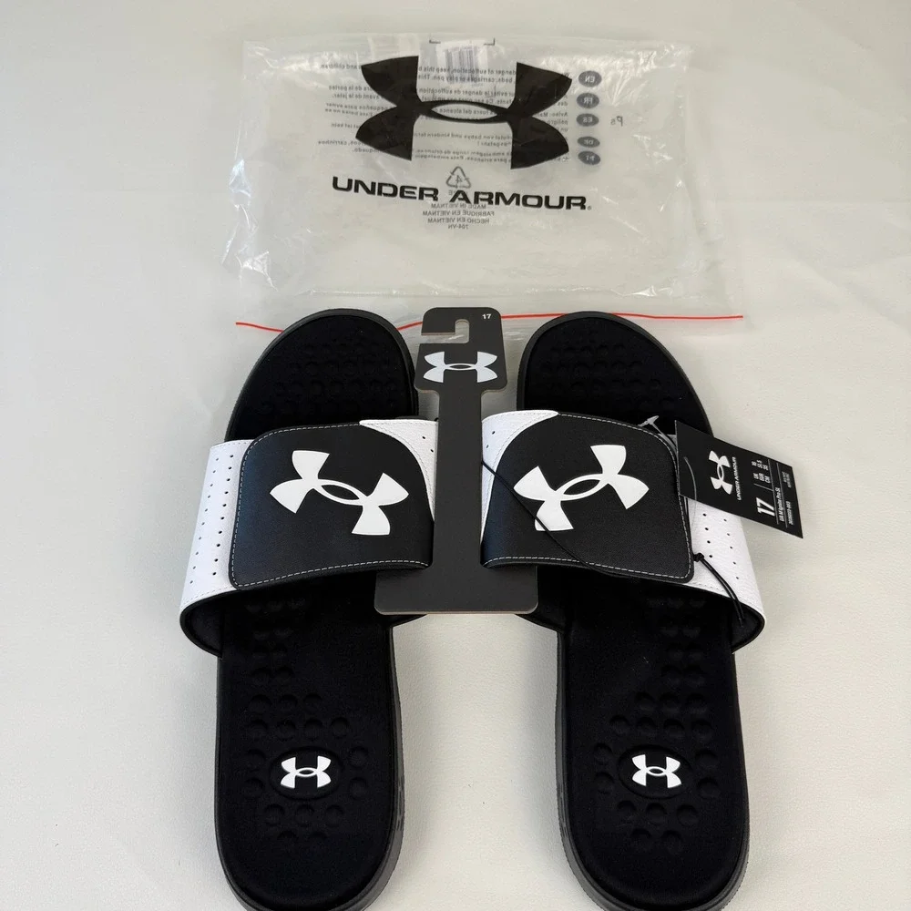 Under Armour Ignite Pro SL Slides Mens Size 17 Black White Athletic Sandals